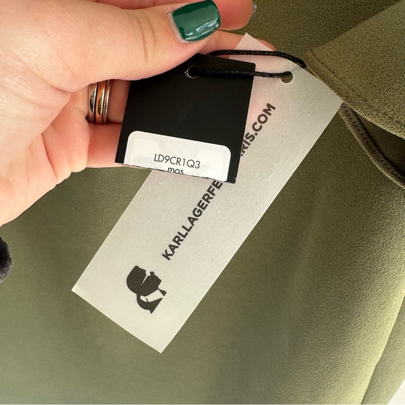 NWT Karl Lagerfeld Paris Green Lynn Fitted Shift Dress Olive Green Size 2 - Picture 3 of 5